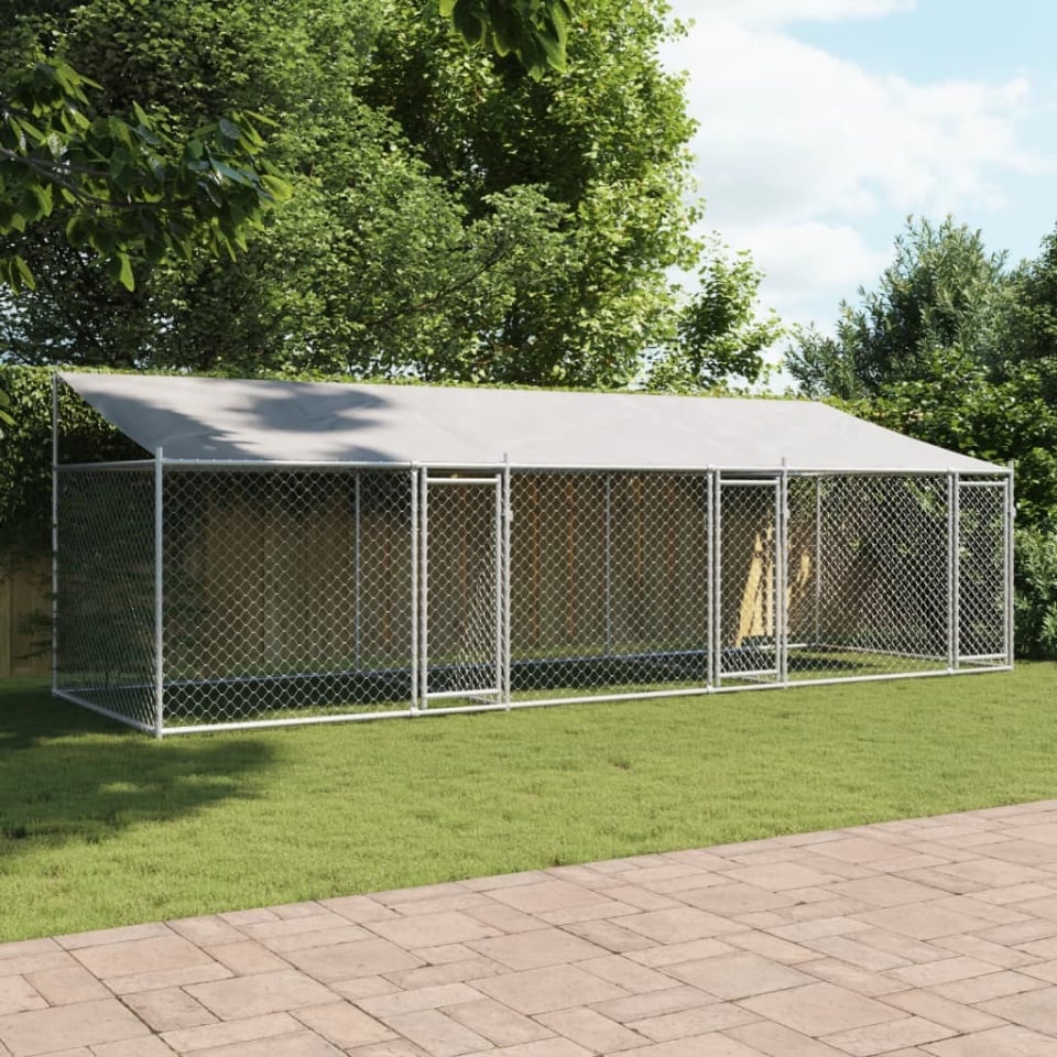 Cușcă câini cu acoperiș și uși, gri, 6x2x2 m, oțel galvanizat - 2 | YEO
