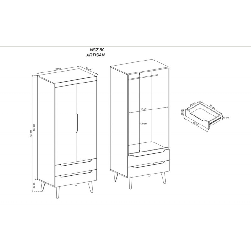 Dulap artizan stejar Scandi SC11 80 cm 2D2S - 1 | YEO