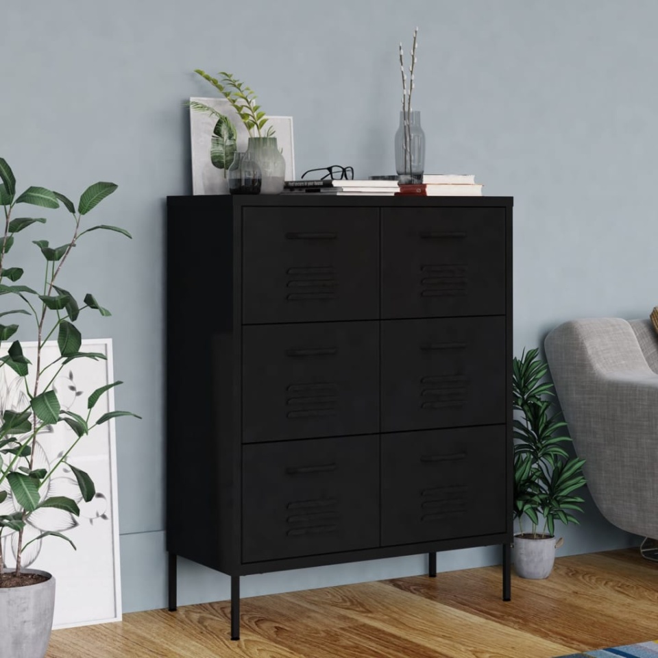 Dulap cu sertare, negru, 80x35x101,5 cm, oțel