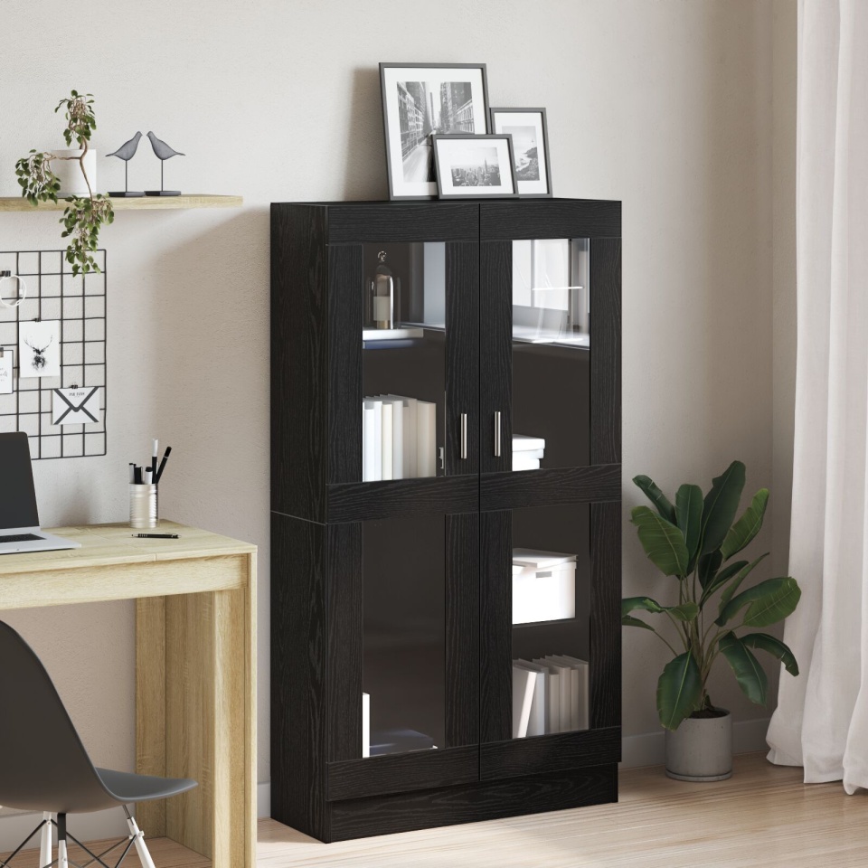 Dulap de carti Negru Stejar 82,5x30,5x150 cm din Lemn