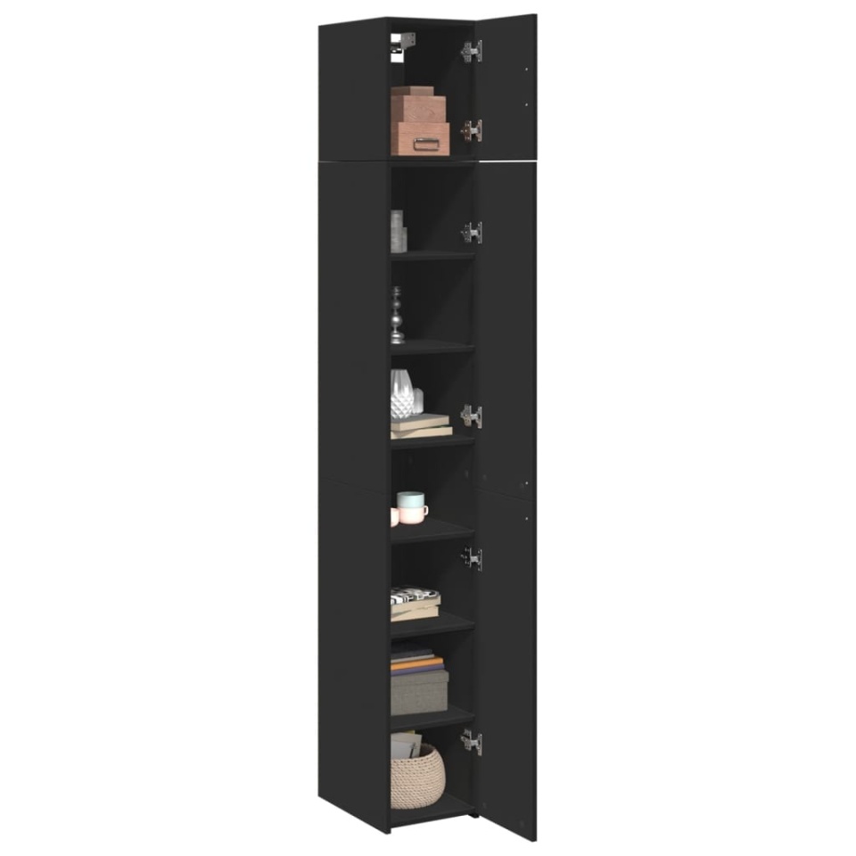 Dulap depozitare slim negru 30x42,5x225 cm lemn prelucrat - 2 | YEO