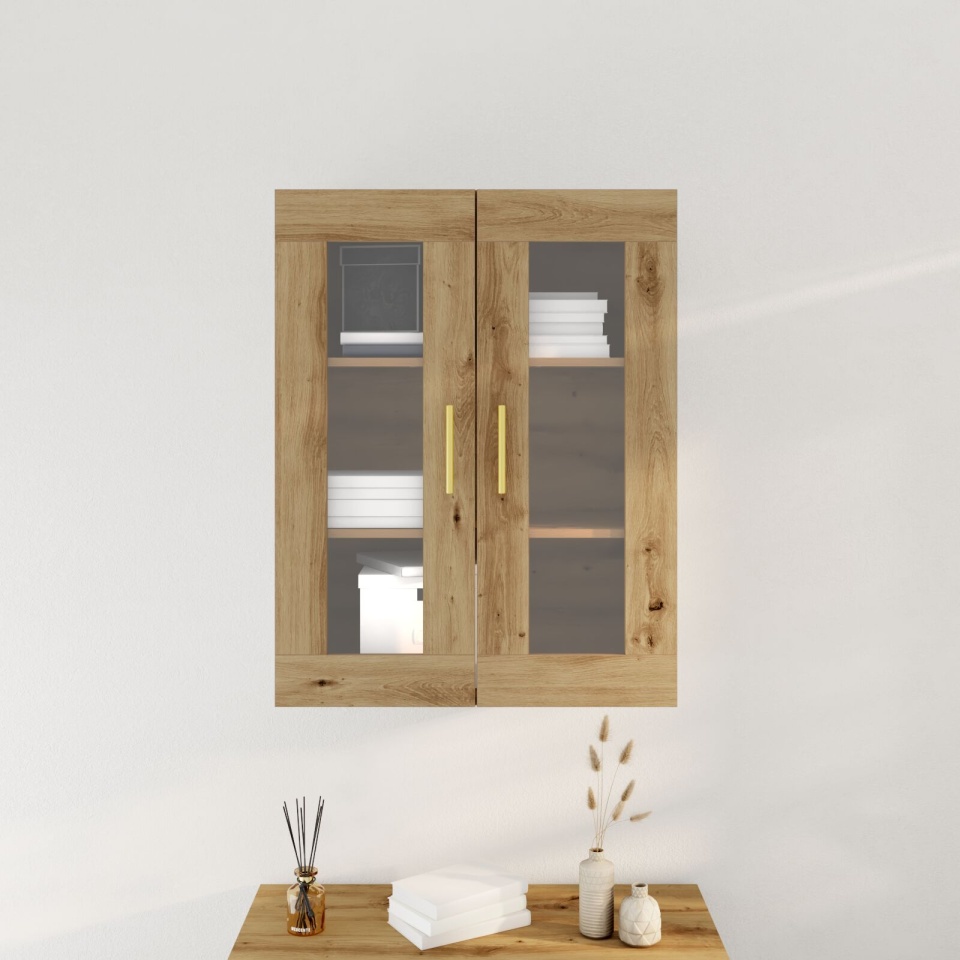 Dulap montat pe perete cu uși din sticlă Stejar Artisan 69,5x34x90 cm - 3 | YEO