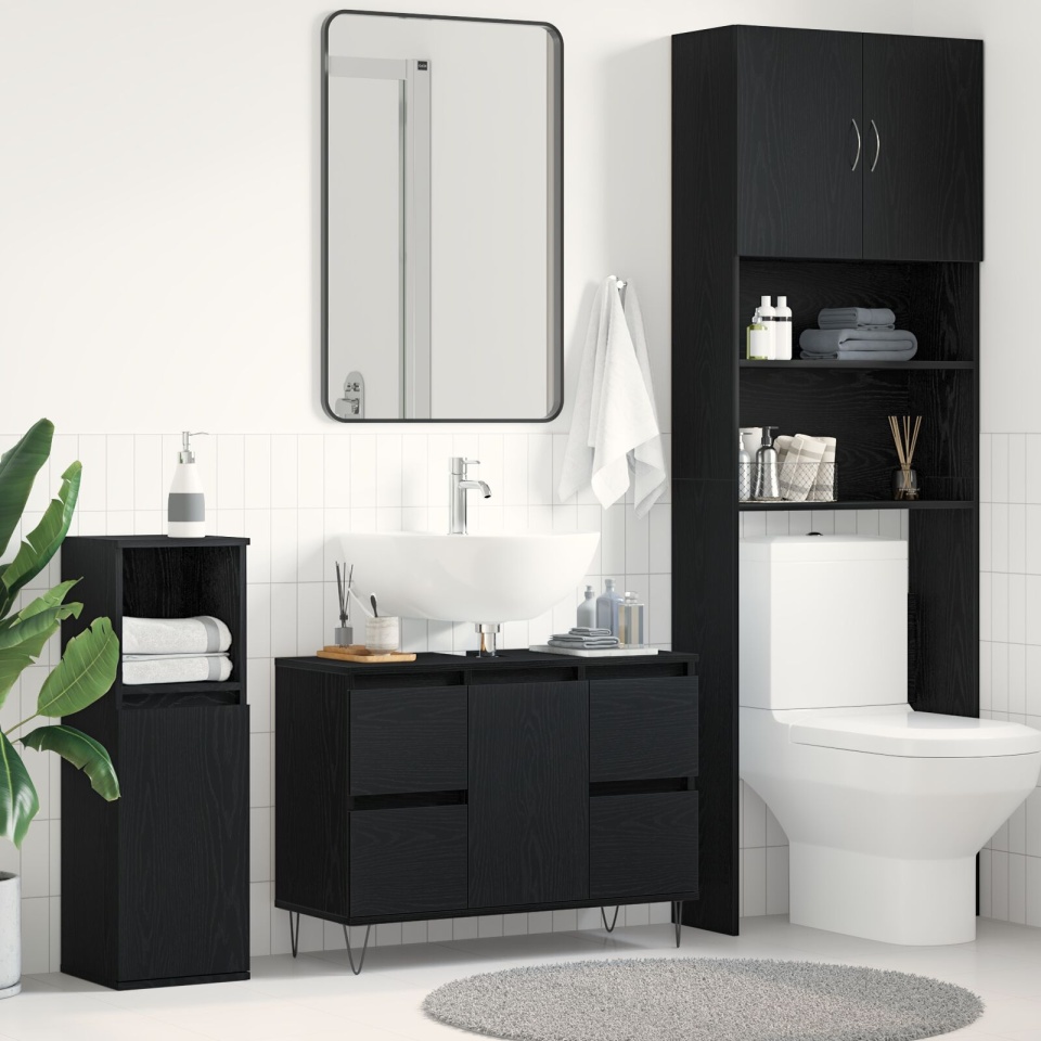 Dulap pentru chiuvetă de baie Negru Stejar 80x33x60 cm Lemn prelucrat
