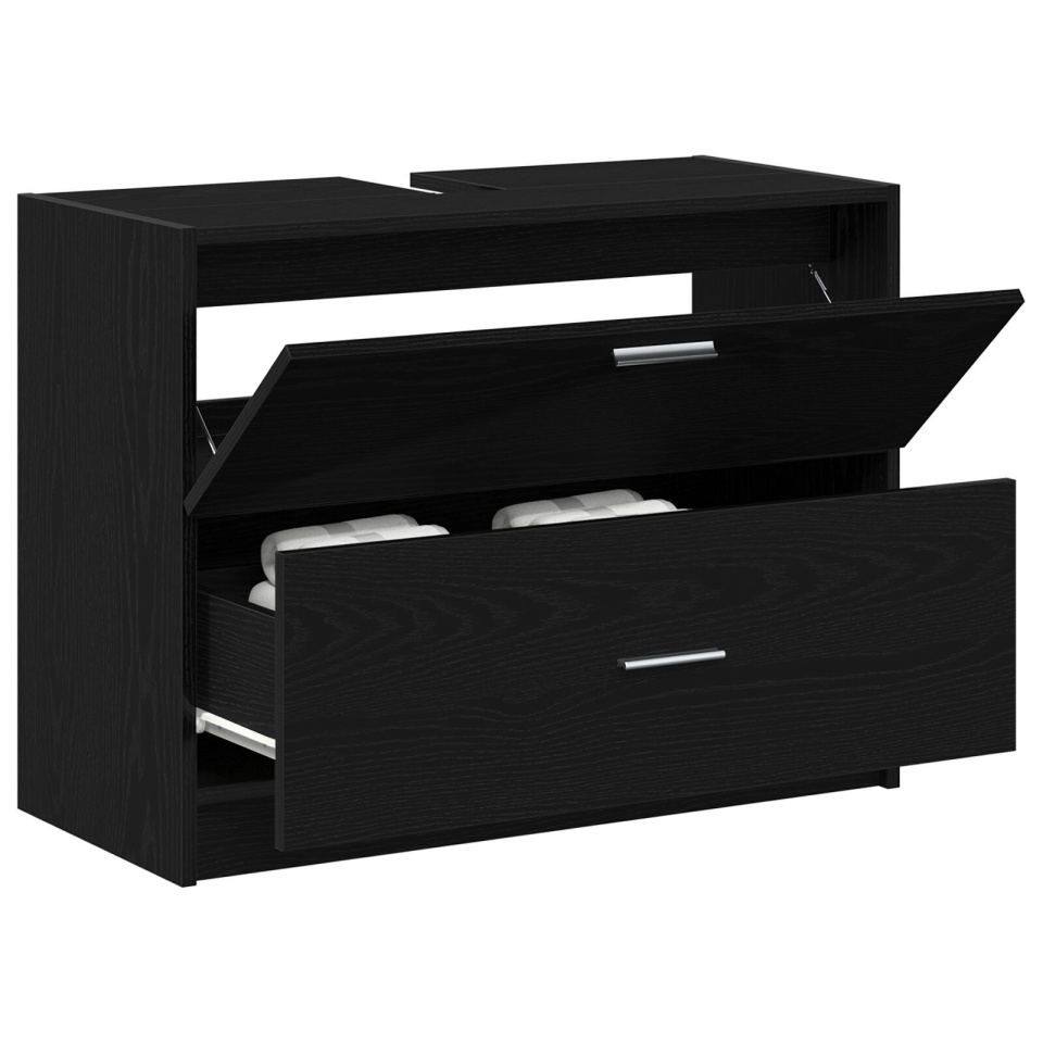 Dulap pentru chiuvetă Negru Stejar 78x37x59 cm Lemn prelucrat - 2 | YEO