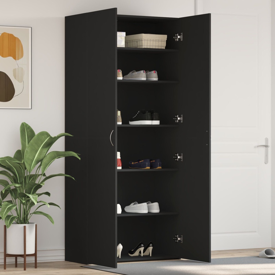 Dulap pentru pantofi Negru 80x35,5x180 cm Lemn prelucrat