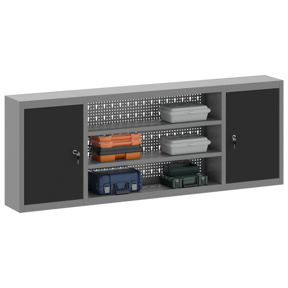 Dulap pentru unelte montat pe perete cu tablă perforată Negru 150x20x55 cm Oțel - 2 | YEO