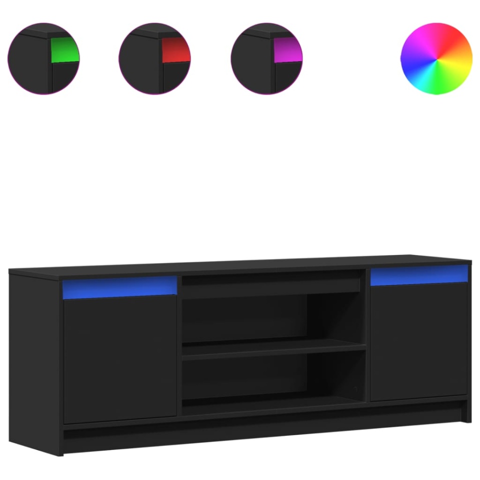 Dulap TV cu LED, negru, 139,5x34x50 cm, lemn prelucrat - 1 | YEO