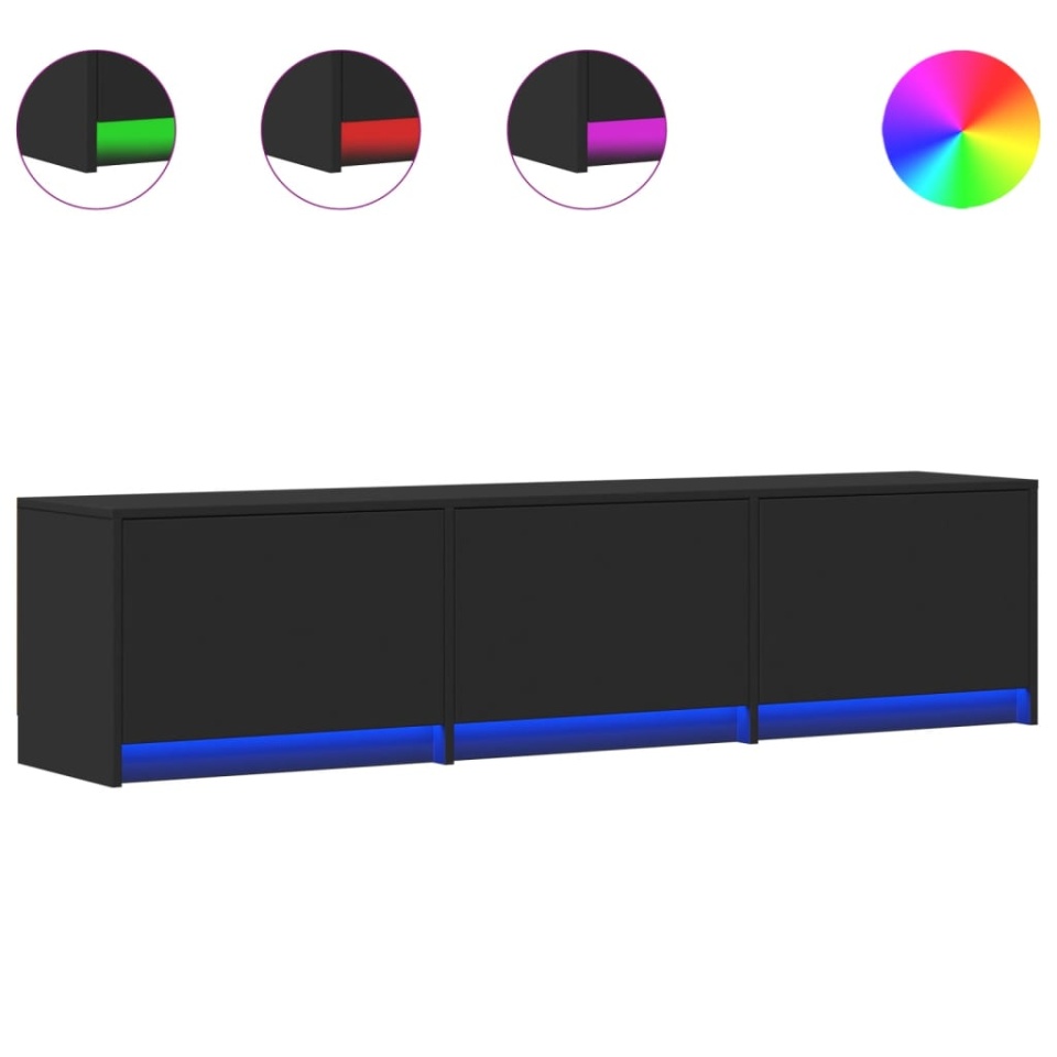 Dulap TV cu LED, negru, 165x34x40 cm, lemn prelucrat - 1 | YEO