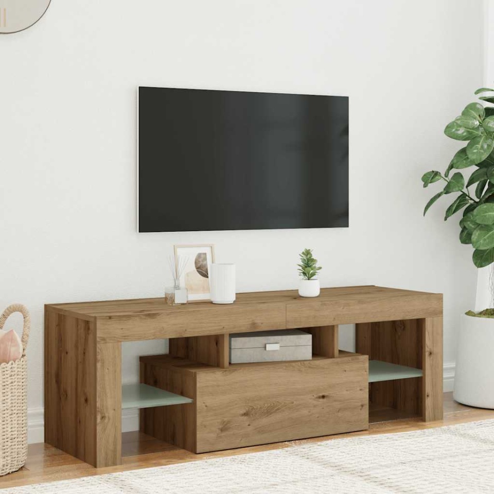 Dulap TV cu LED stejar artizanal 120x36,5x40 cm lemn prelucrat - 3 | YEO