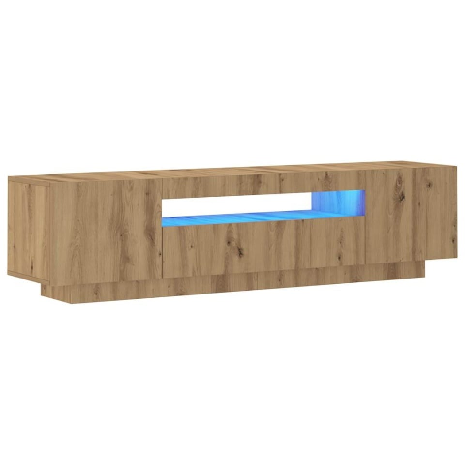 Dulap TV cu LED stejar artizanal 160x35x40 cm lemn prelucrat - 2 | YEO
