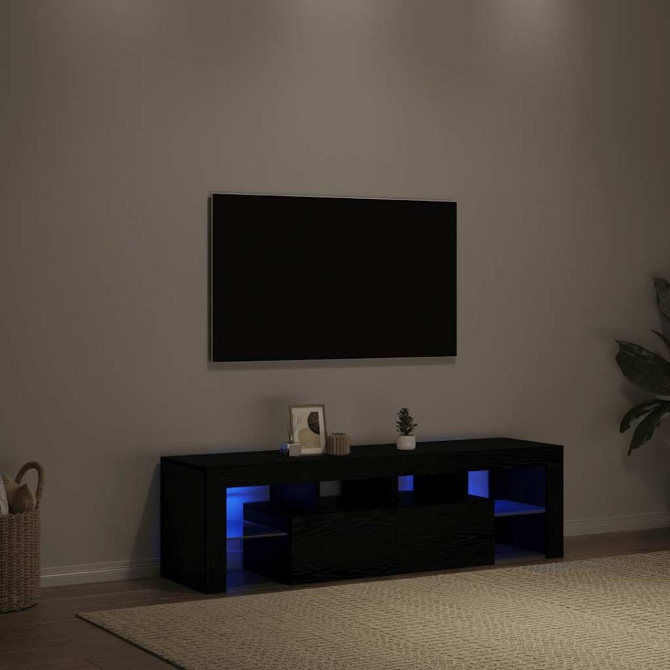 Dulap TV cu LED stejar negru 140x36,5x40 cm lemn prelucrat