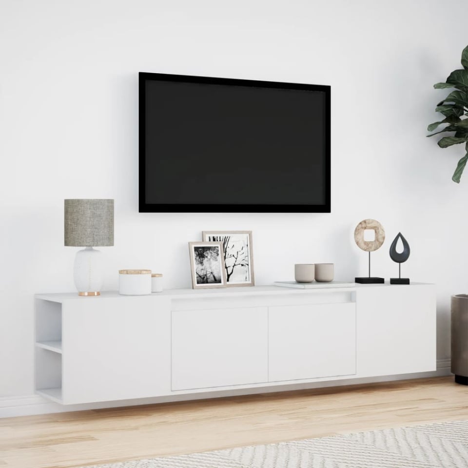 Dulap TV de perete cu lumini LED, alb, 180x31x39,5 cm - 3 | YEO