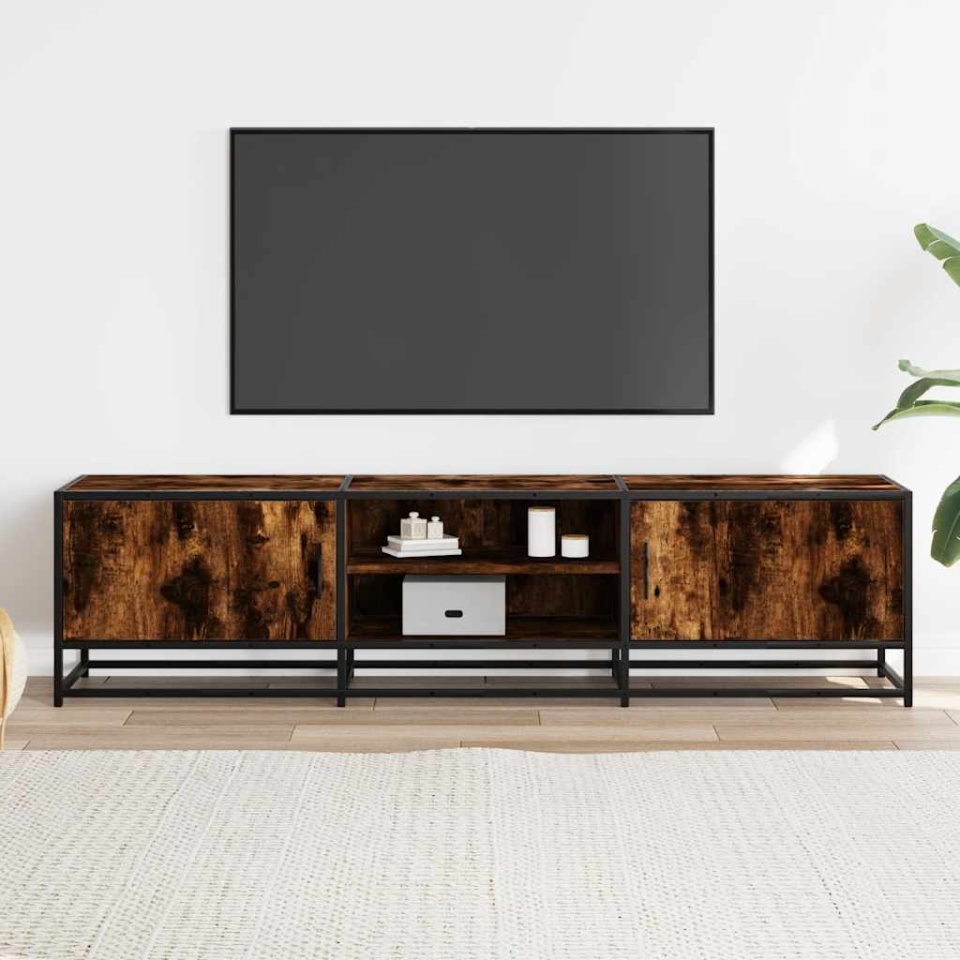 Dulap TV stejar fumuriu, 160x35x41 cm lemn prelucrat și metal - 2 | YEO