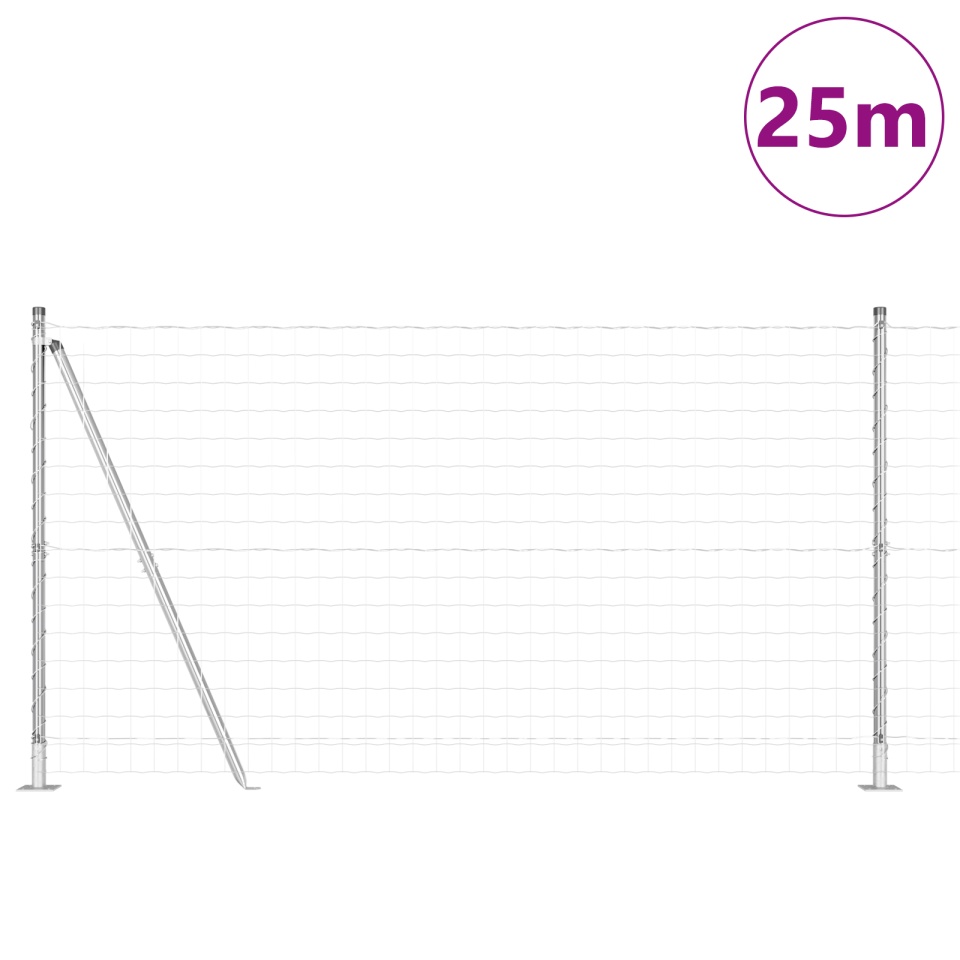 Euro Fence cu 13 Stâlpi Flansa 1.2x25 m Oțel Zincat - 2 | YEO