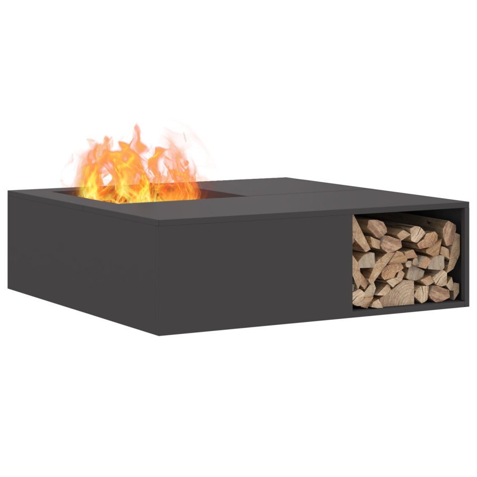 Focar cu depozit pentru lemne Negru 100x100x30 cm Oțel - 2 | YEO