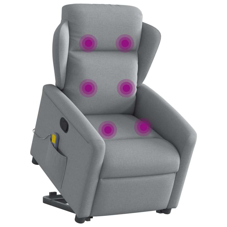 Fotoliu de masaj rabatabil cu ridicare, gri deschis, textil - 2 | YEO