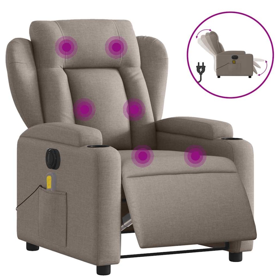 Fotoliu electric de masaj rabatabil, gri taupe, textil - 1 | YEO