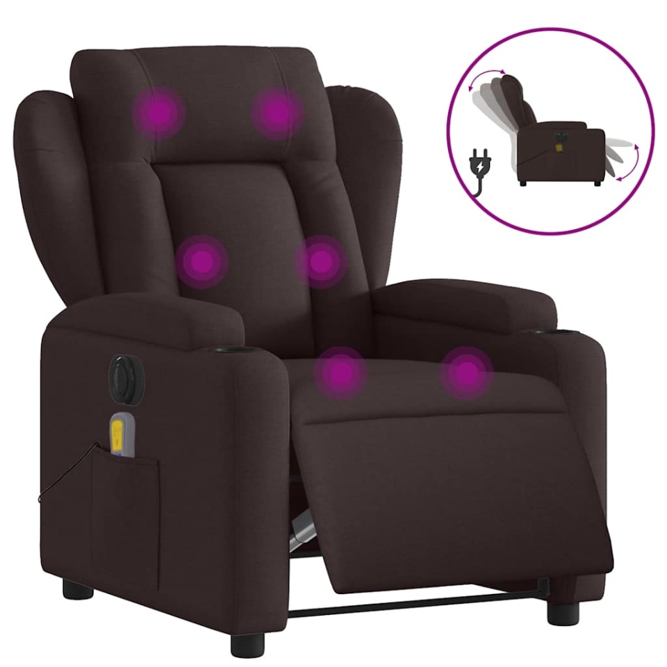 Fotoliu electric de masaj rabatabil, maro închis, textil - 1 | YEO