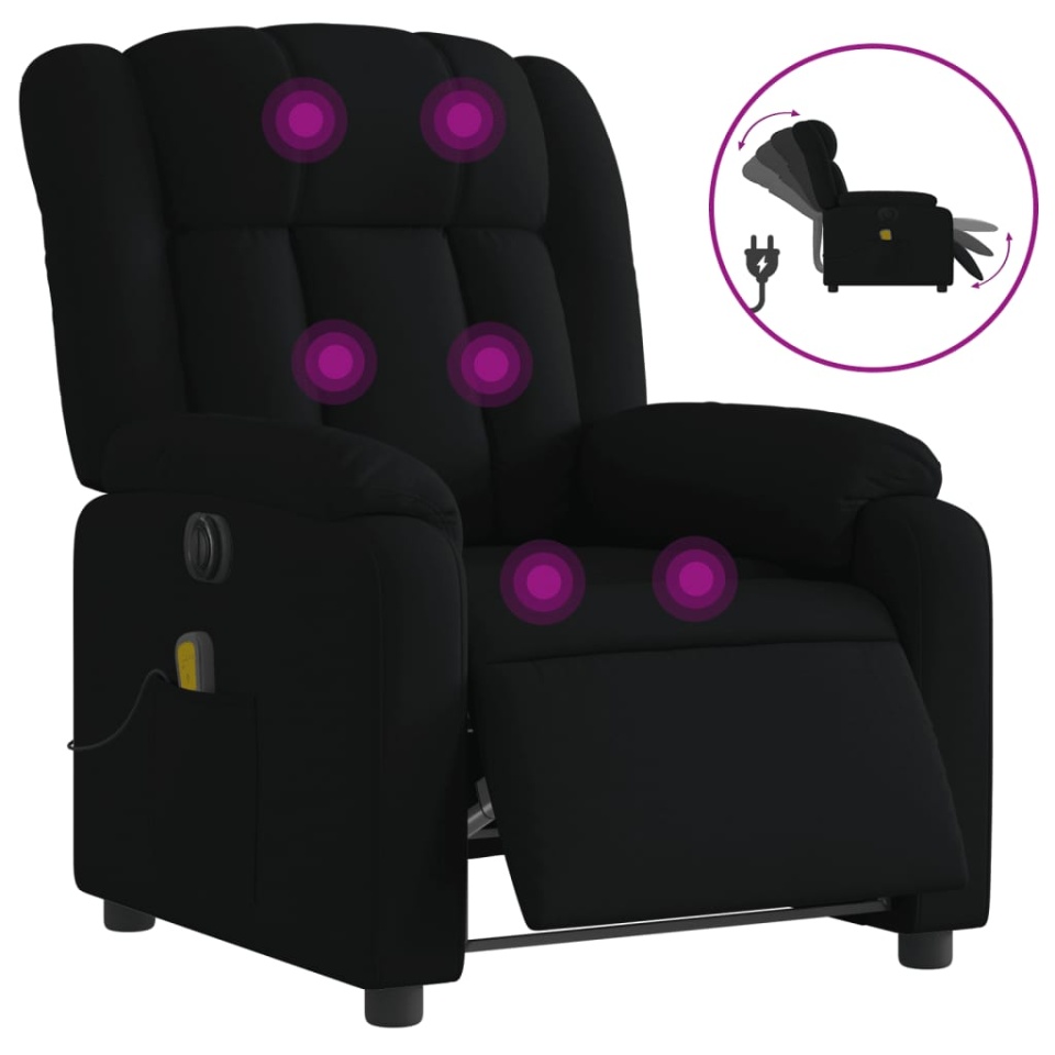Fotoliu electric de masaj rabatabil, negru, textil - 1 | YEO