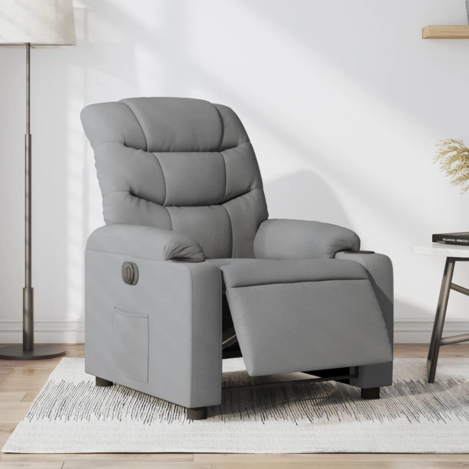 Fotoliu rabatabil electric, gri deschis, textil