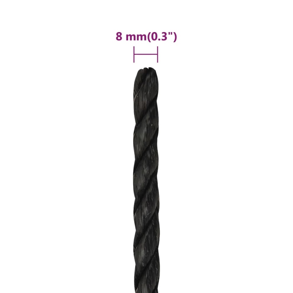 Frânghie de lucru, negru, 8 mm, 500 m, polipropilenă - 4 | YEO