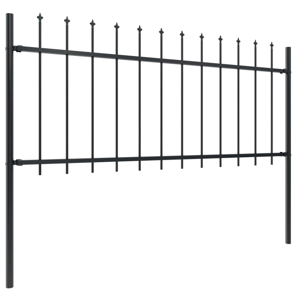 Gard de grădină cu vârf suliță, negru, 13,6 m, oțel - 1 | YEO