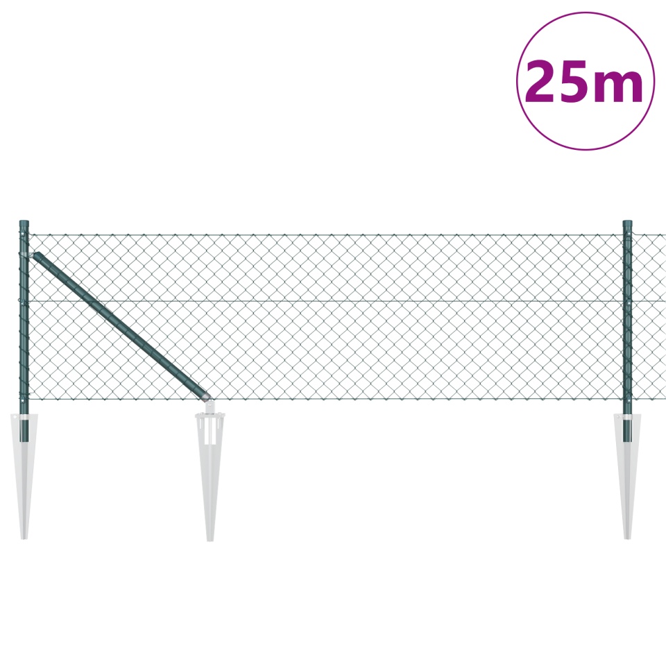 Gard din plasă de lanț cu 13 posturi de ancorare 0.6x25 m din oțel galvanizat - 2 | YEO
