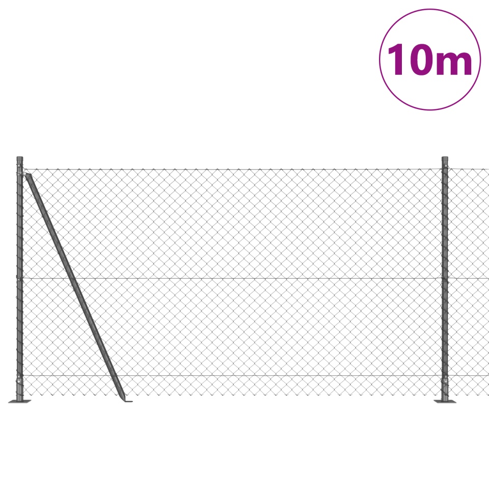 Gard din plasă de lanț cu 7 stâlpi flansați 1.2x10 m Oțel galvanizat - 2 | YEO