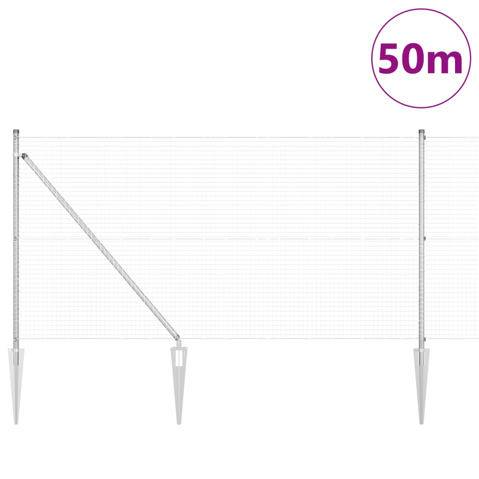 Gard din plasă sudată cu 13 stâlpi spike 1x50 m Oțel galvanizat - 2 | YEO