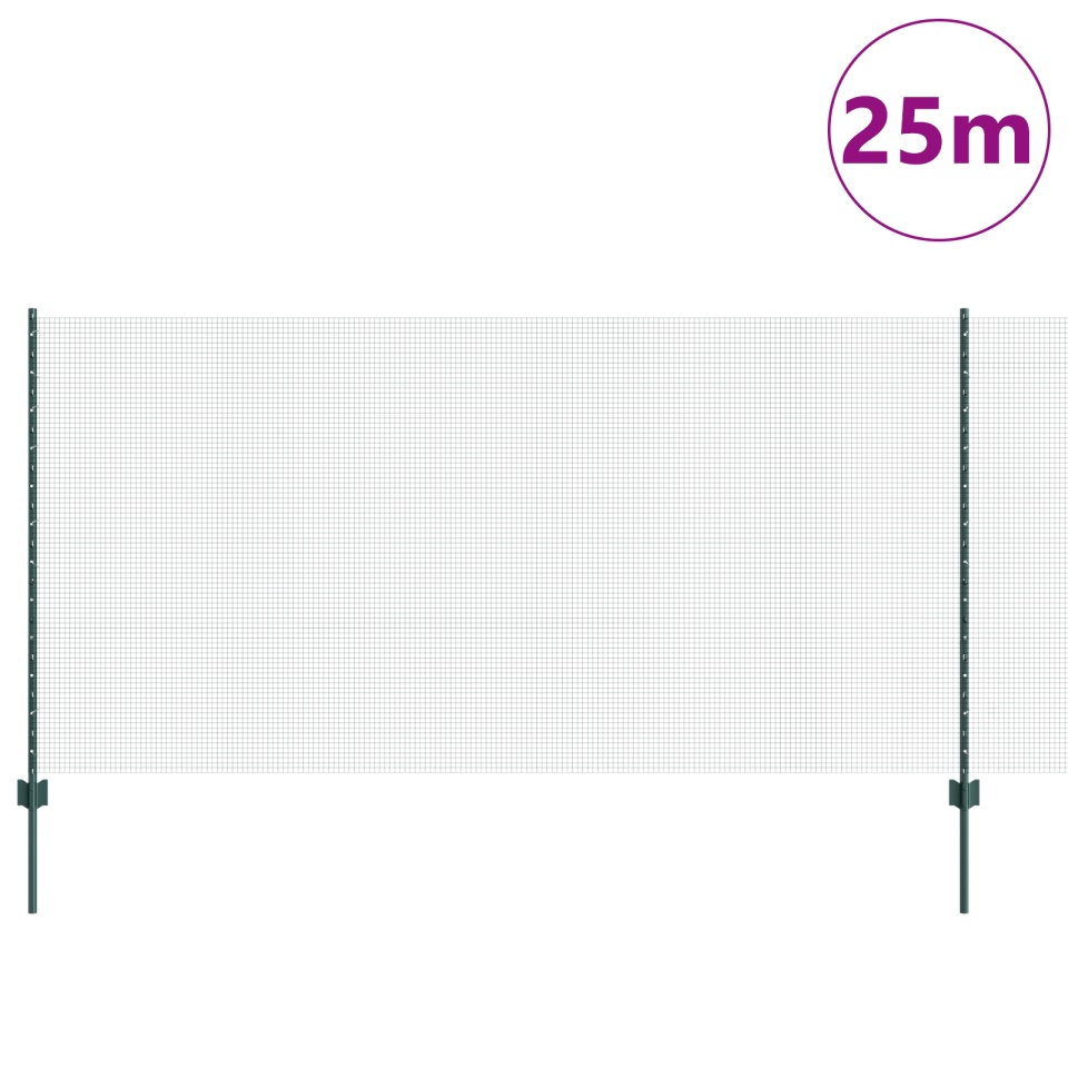 Gard din sârmă sudată cu 11 Posturi U Verde 1.2x25 m Oțel - 2 | YEO