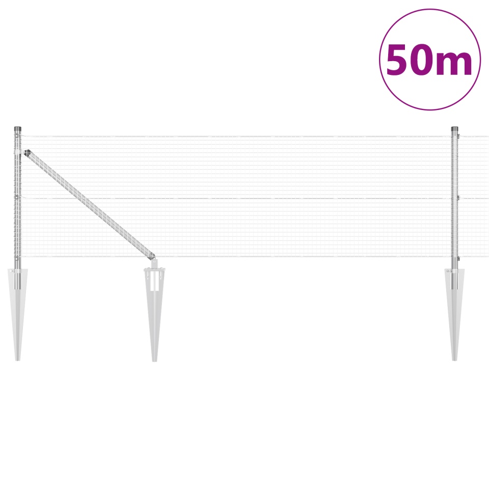 Gard din sârmă sudată cu 13 stâlpi de sprijin 0.5x50 m Oțel galvanizat - 2 | YEO
