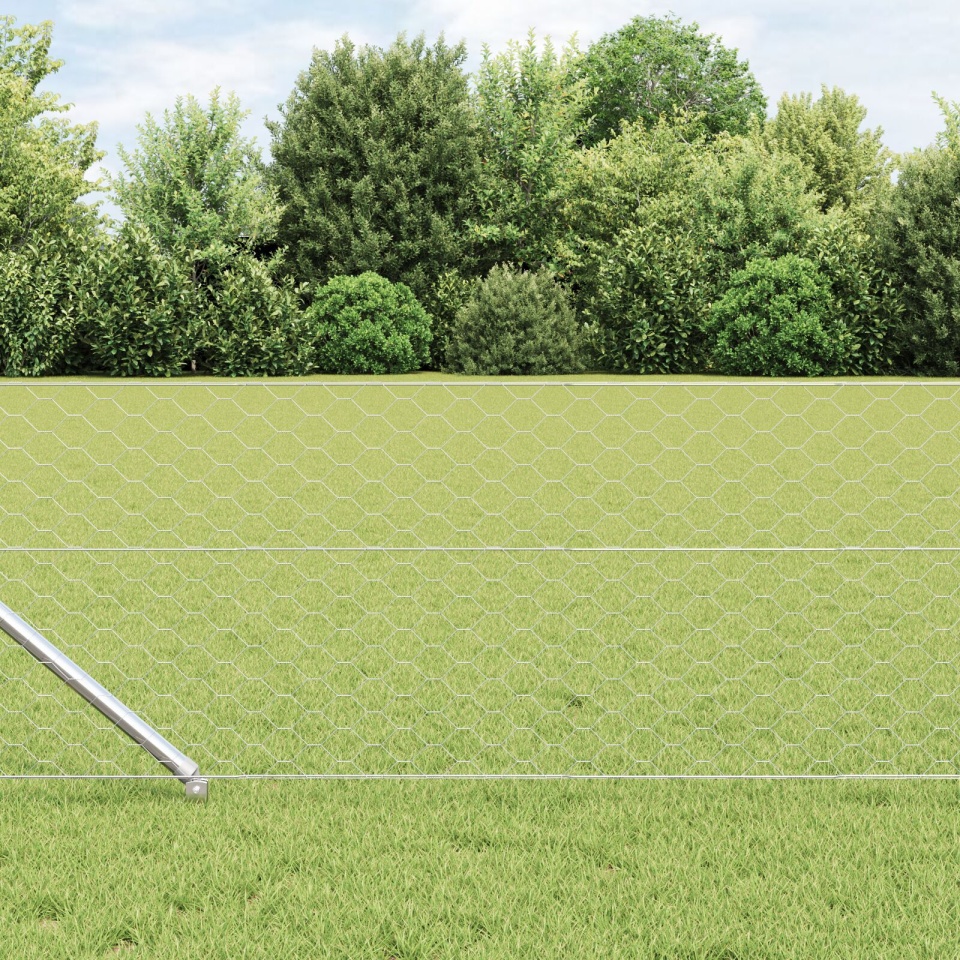 Gard Hexagonal 0.6x25 m Oțel Galvanizat, Stâlpi de Gard cu Vârf 13 buc Ø32 mm 80 cm Oțel Galvanizat