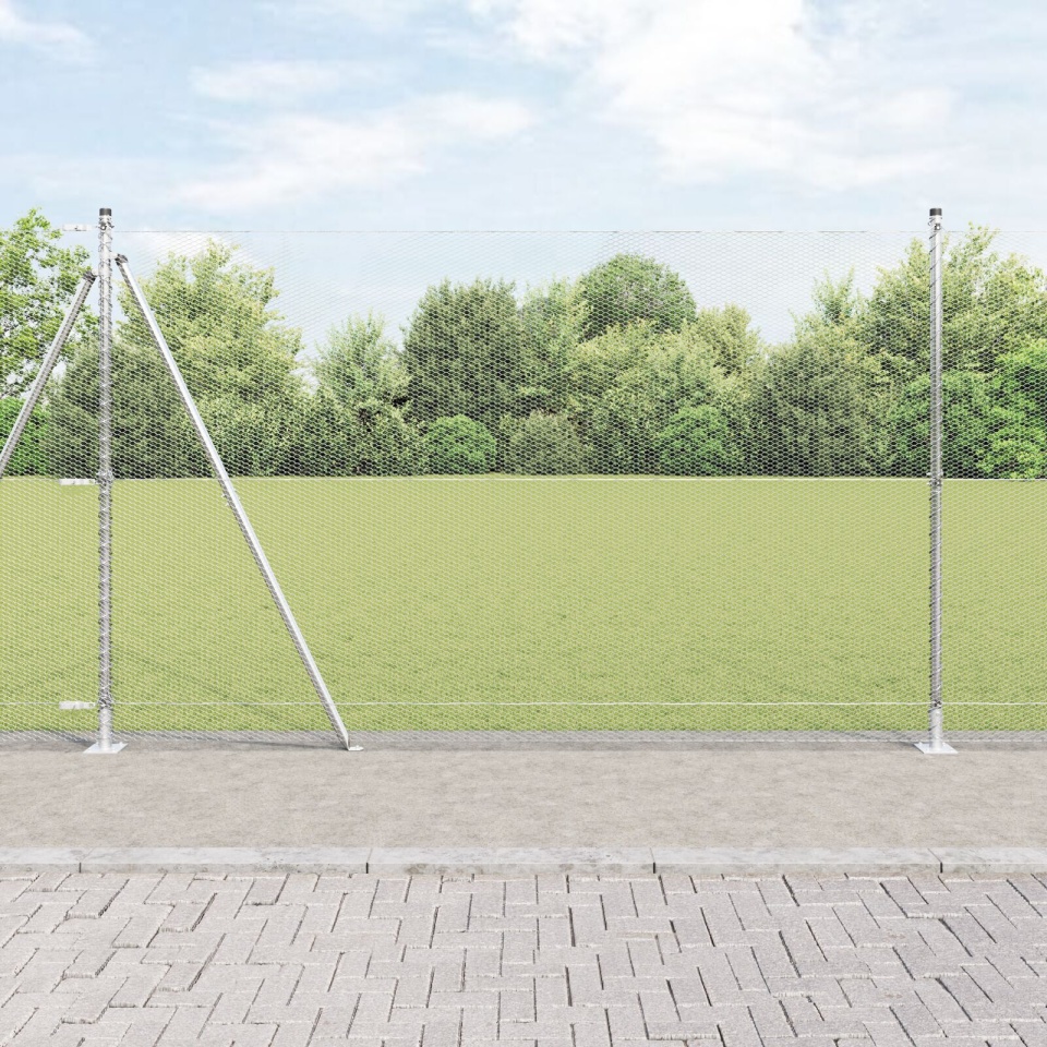 Gard hexagonal 1.4x25 m Oțel galvanizat, Stâlpi pentru gard cu plăci de bază 13 buc Ø32mm 78.5cm Oțel galvanizat