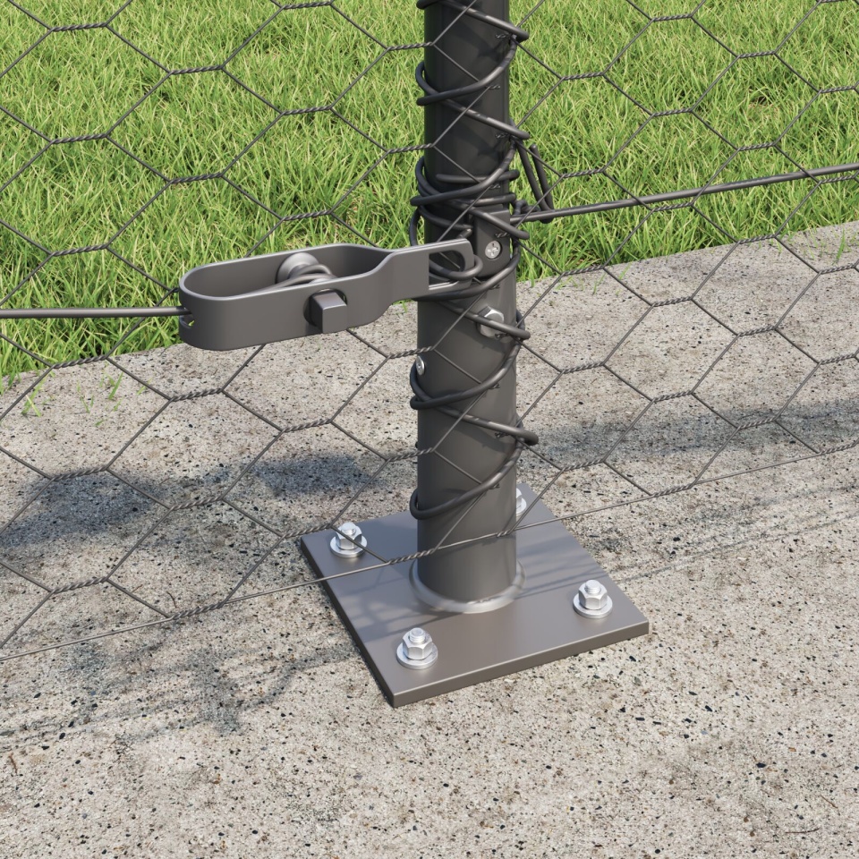 Gard hexagonal gri 0.6x25 m oțel, Stâlpi de gard cu plăci de bază 13 piese Ø32mm 70cm oțel galvanizat - 3 | YEO