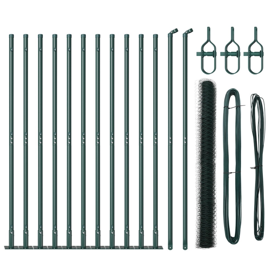 Gard Hexagonal Verde 1.6x25 m Oțel, Stâlpi de Gard cu Plăci de Bază 13 pcs Ø32mm 88.5cm Oțel Galvanizat - 1 | YEO