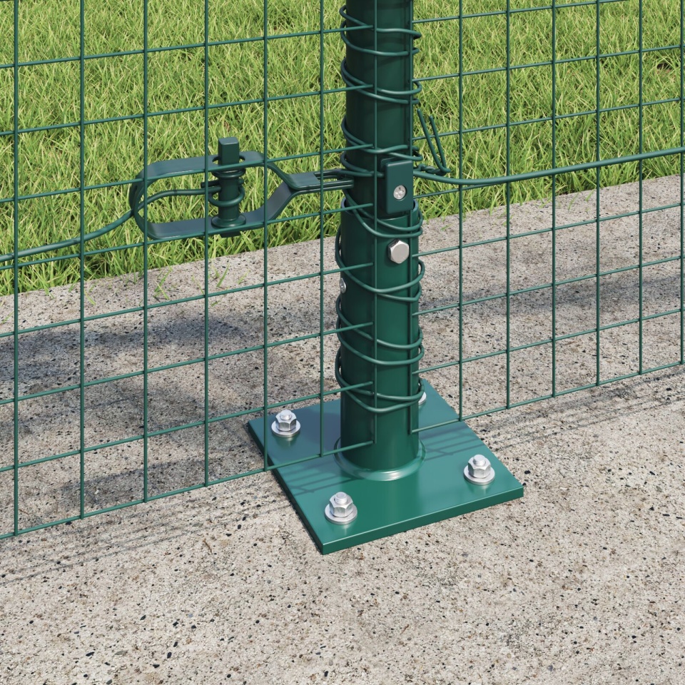 Împrejmuire cu Fiare Sudați cu 13 Stâlpi Flansați Verde 1x50 m Oțel - 2 | YEO