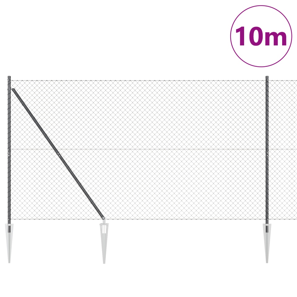 Împrejmuire cu lanț cu 7 posturi cu vârf 1.6x10 m Oțel galvanizat - 2 | YEO