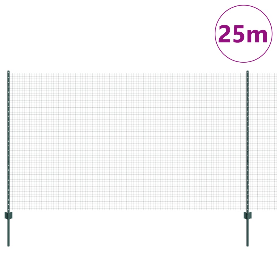 Îngrădire Sudată cu 11 Posturi U Verde 1.4x25 m Oțel - 2 | YEO