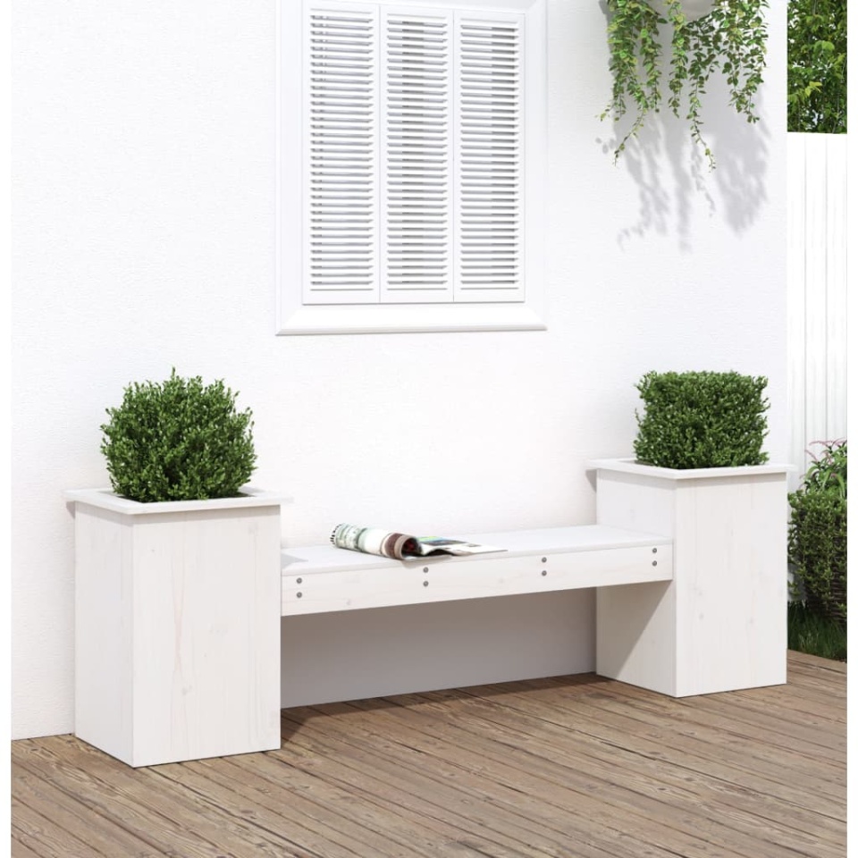 Jardinieră bancă, alb, 184,5x39,5x56,5 cm, lemn masiv de pin