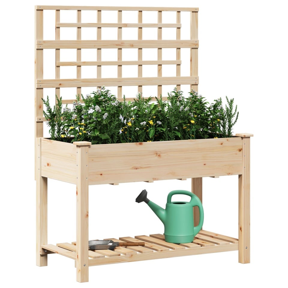 Jardiniere cu trellis și raft 115x59x152 cm Lemn solid de brad - 2 | YEO