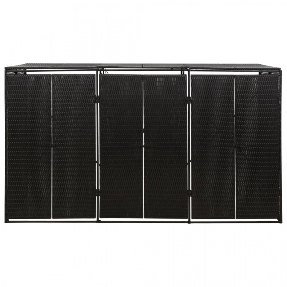 Magazie de pubele triplă, negru, 207x80x117 cm, poliratan - 2 | YEO