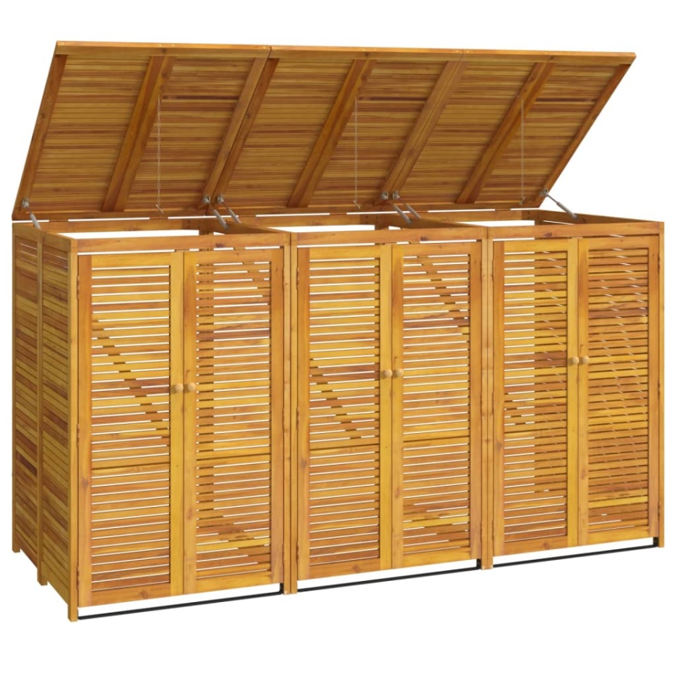 Magazie pubelă gunoi triplă, 210x89x117 cm, lemn masiv acacia - 2 | YEO