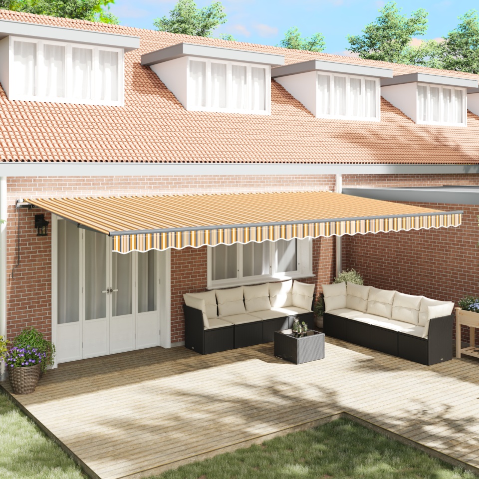Marchiză manuală retractabilă cu dungi multicolore 600x300 cm