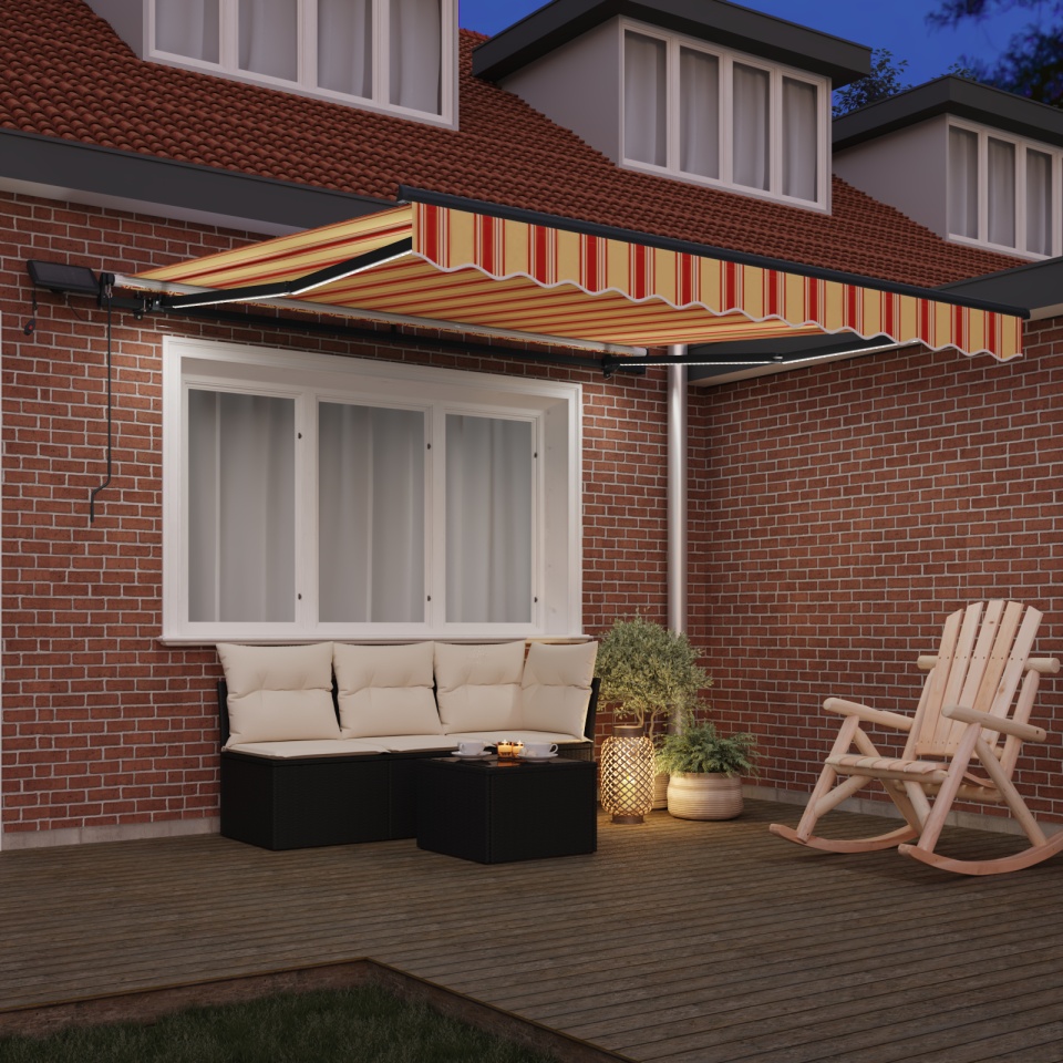 Marchiză manuală retractabilă cu LED galben și portocaliu 350x250 cm - 2 | YEO