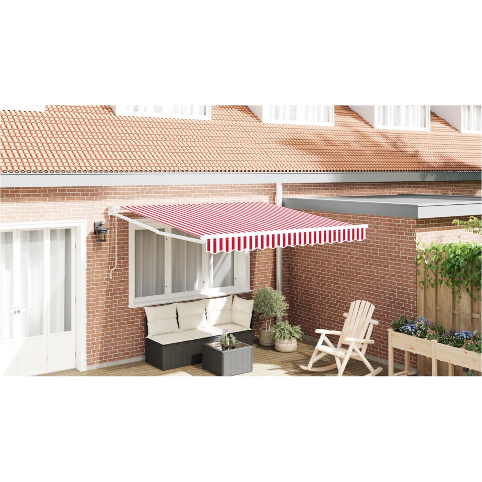 Marchiză retractabilă automatică roșie cu dungi 350x250 cm