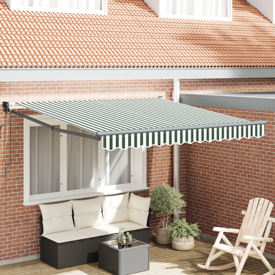 Marchiză retractabilă verde și albă 300x250 cm, Material de înlocuire pentru marchiză cadru 3x2.5 m verde și alb
