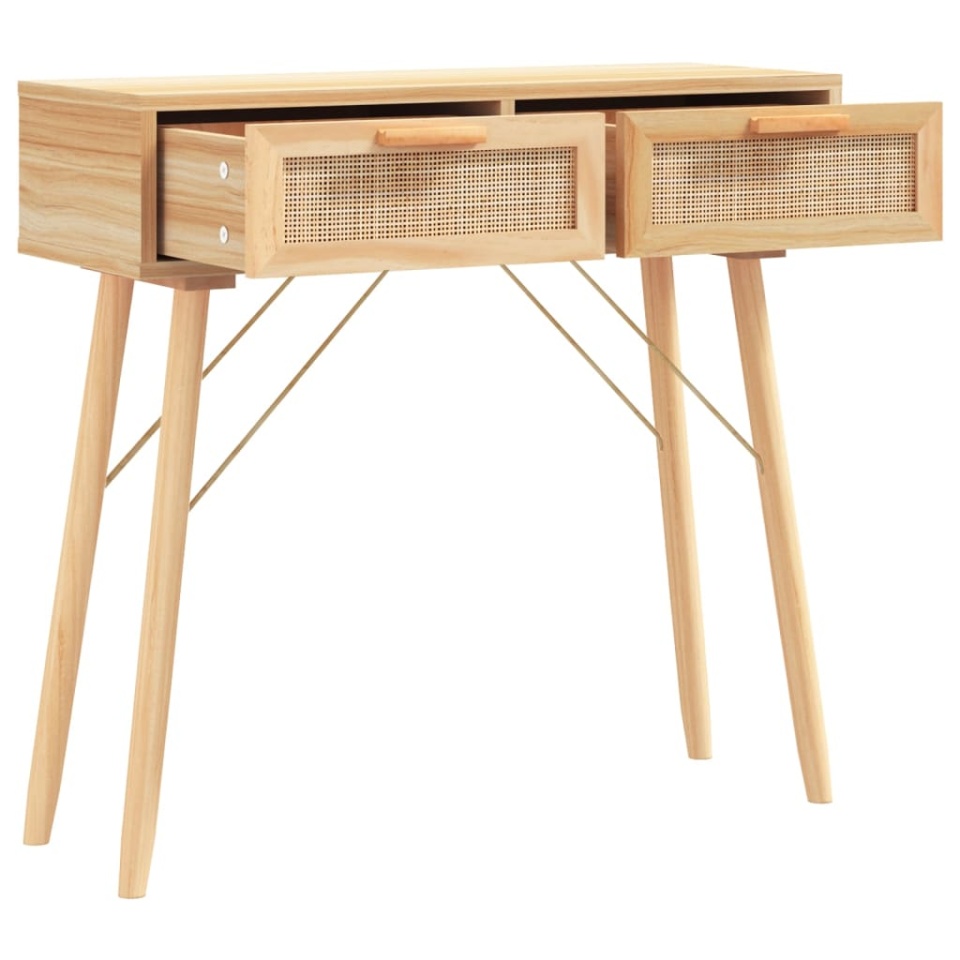Masă consolă maro 80x30x75 cm lemn masiv pin și ratan natural - 2 | YEO