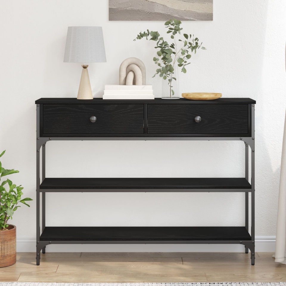 masa de consolă Negru Stejar 100x25x75 cm Lemn laminate și Oțel - 3 | YEO