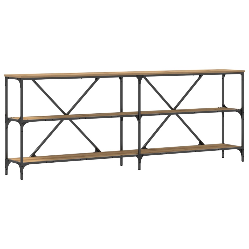Masă de Consolă Stejar Artisan 200x30x75 cm Lemn Multistrat și Oțel - 1 | YEO