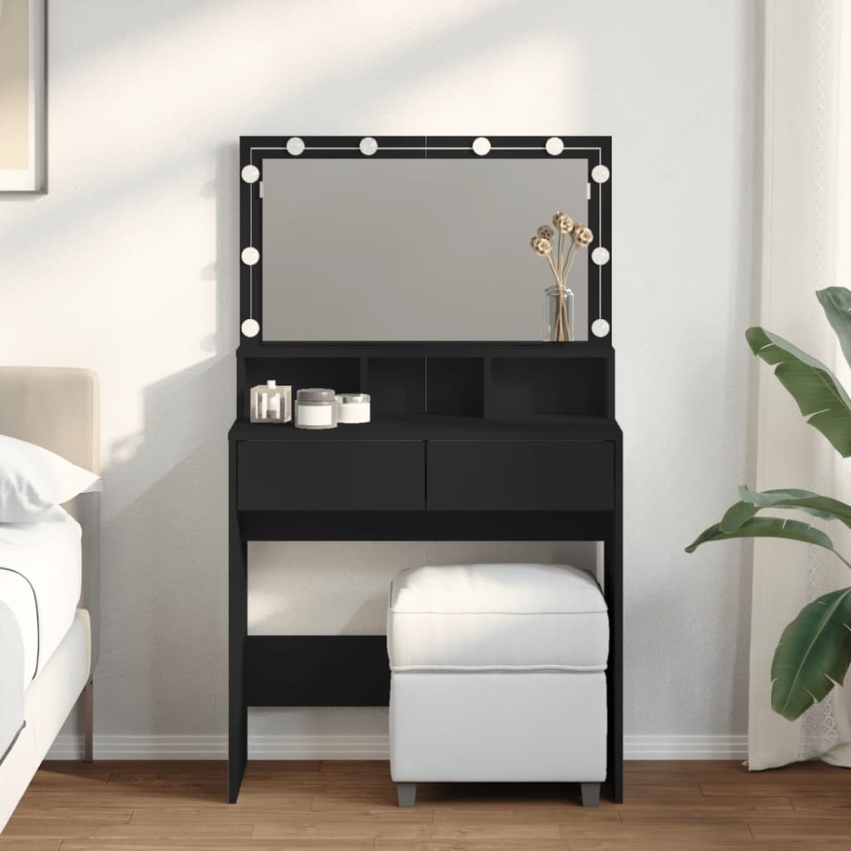 Masă de toaletă cu LED, negru, 80x41x134,5 cm